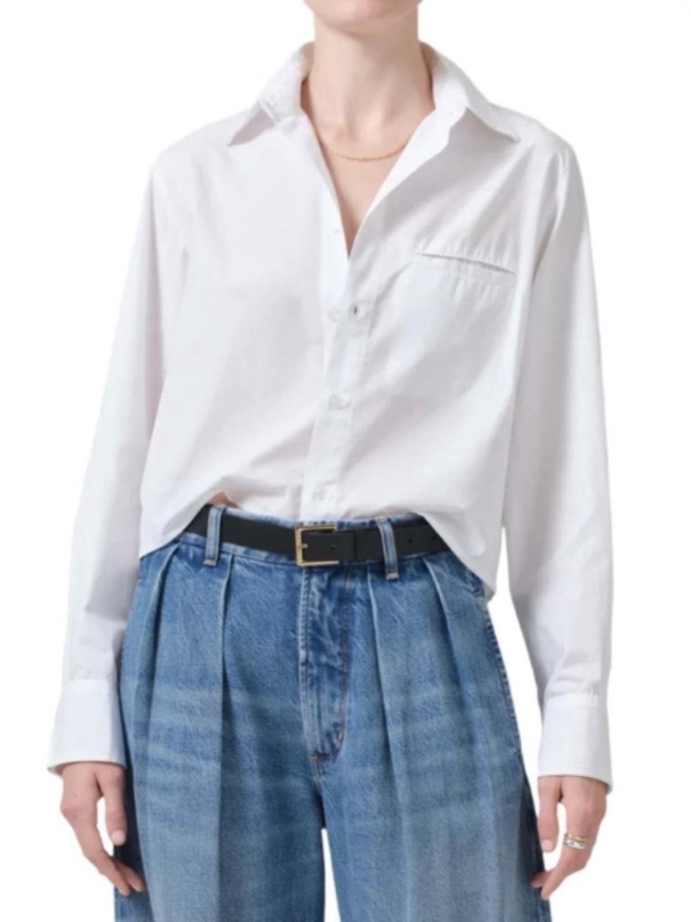 Citizens Of Humanity Fino Cropped Button Up Shirt Optic White SZ XL